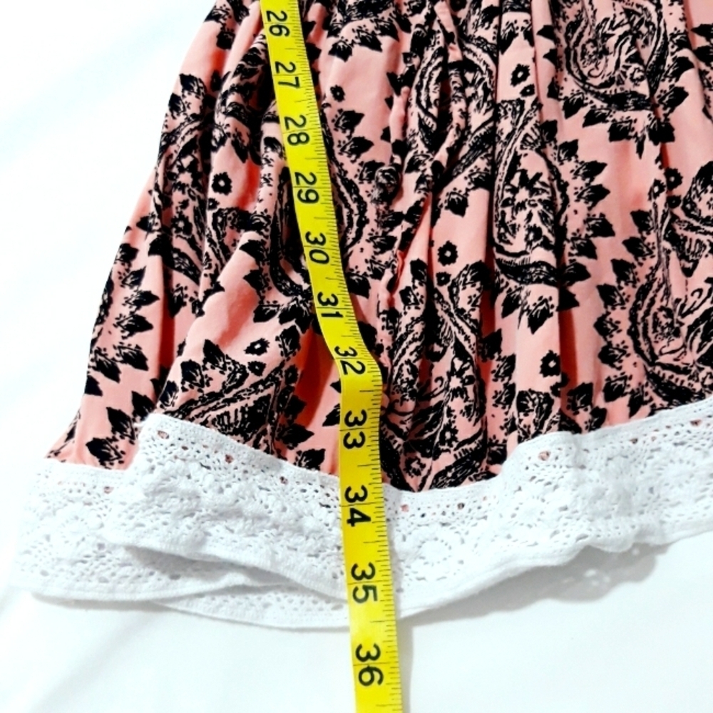 Free People Mini Dress 3/4 Sleeve Off  Shoulder Printed Black Coral Boho Small - Picture 13 of 13